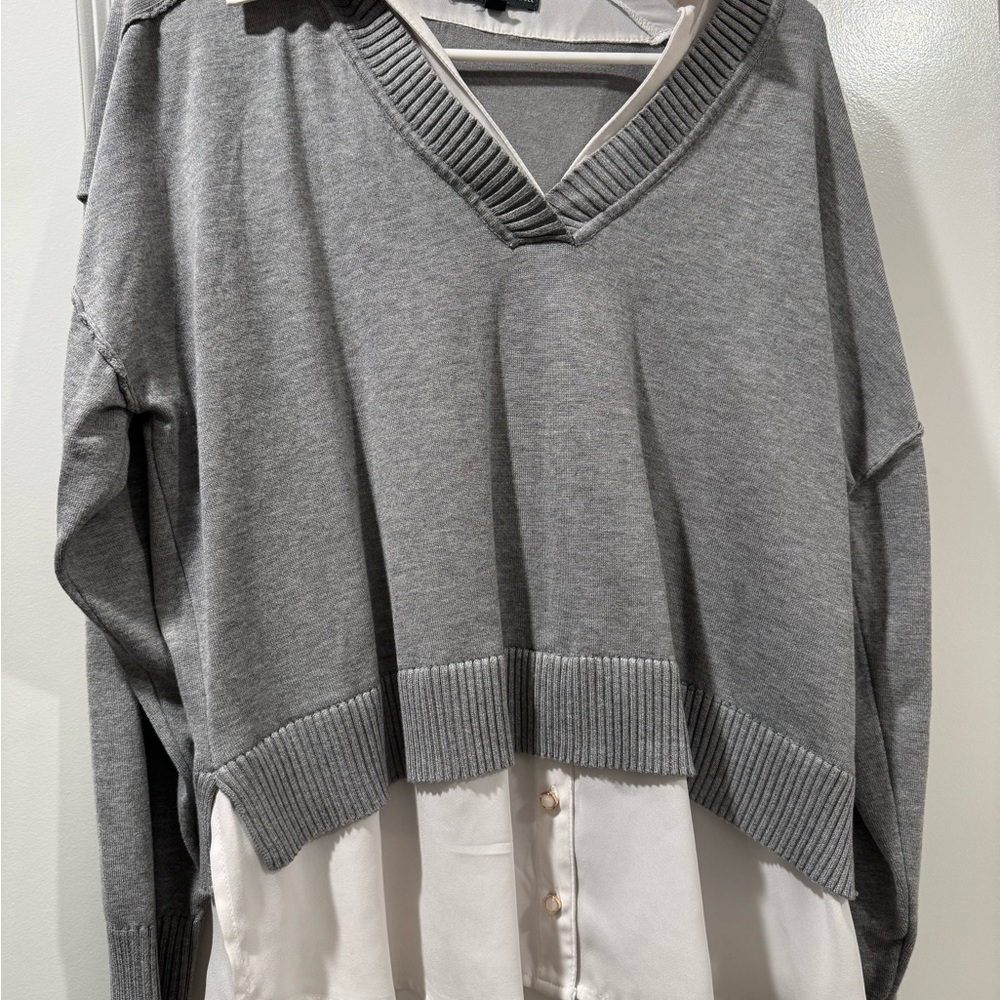 Adrianna Papell Charcoal V-Neck Sweater